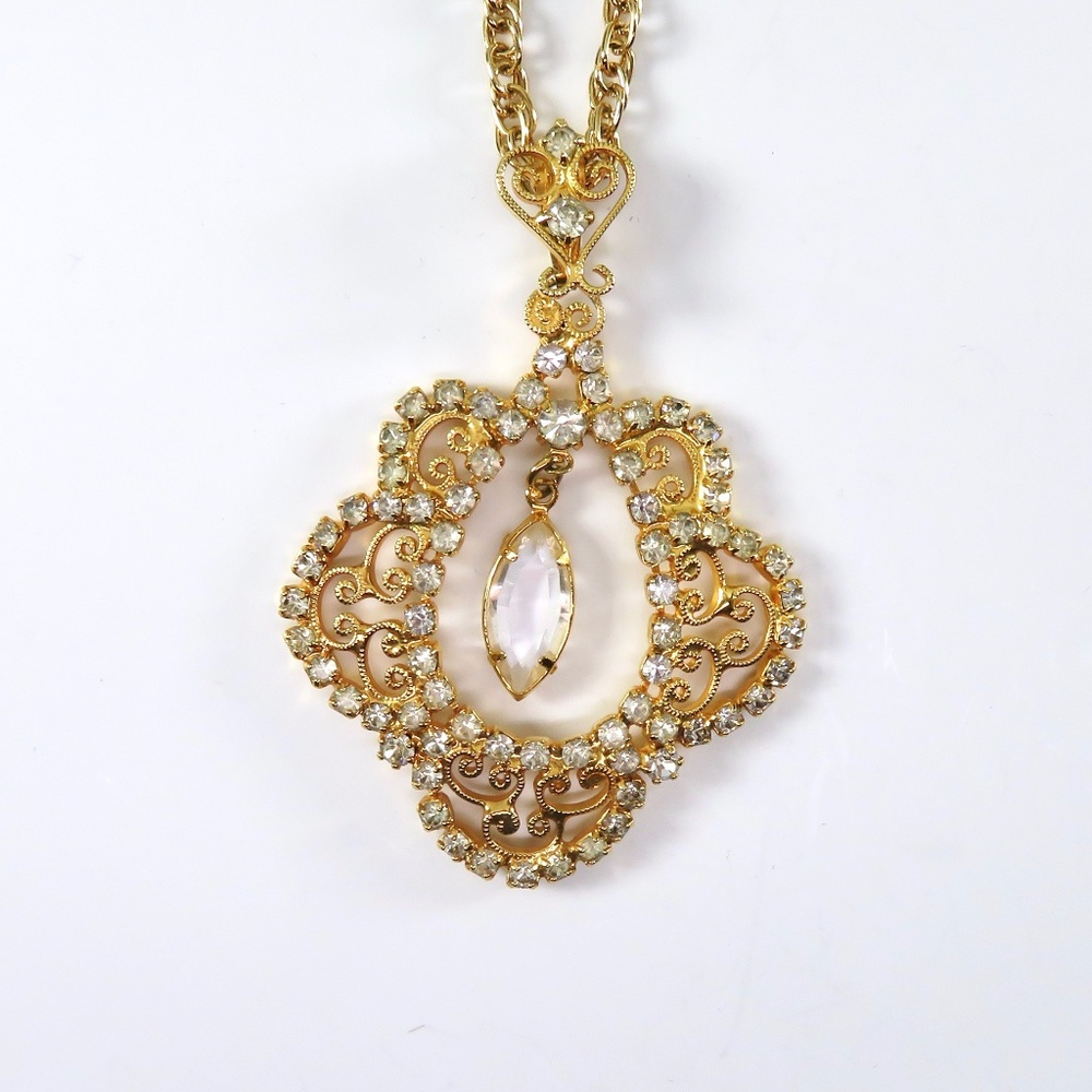 Rhinestone Pendant Necklace, Marquise Dangle